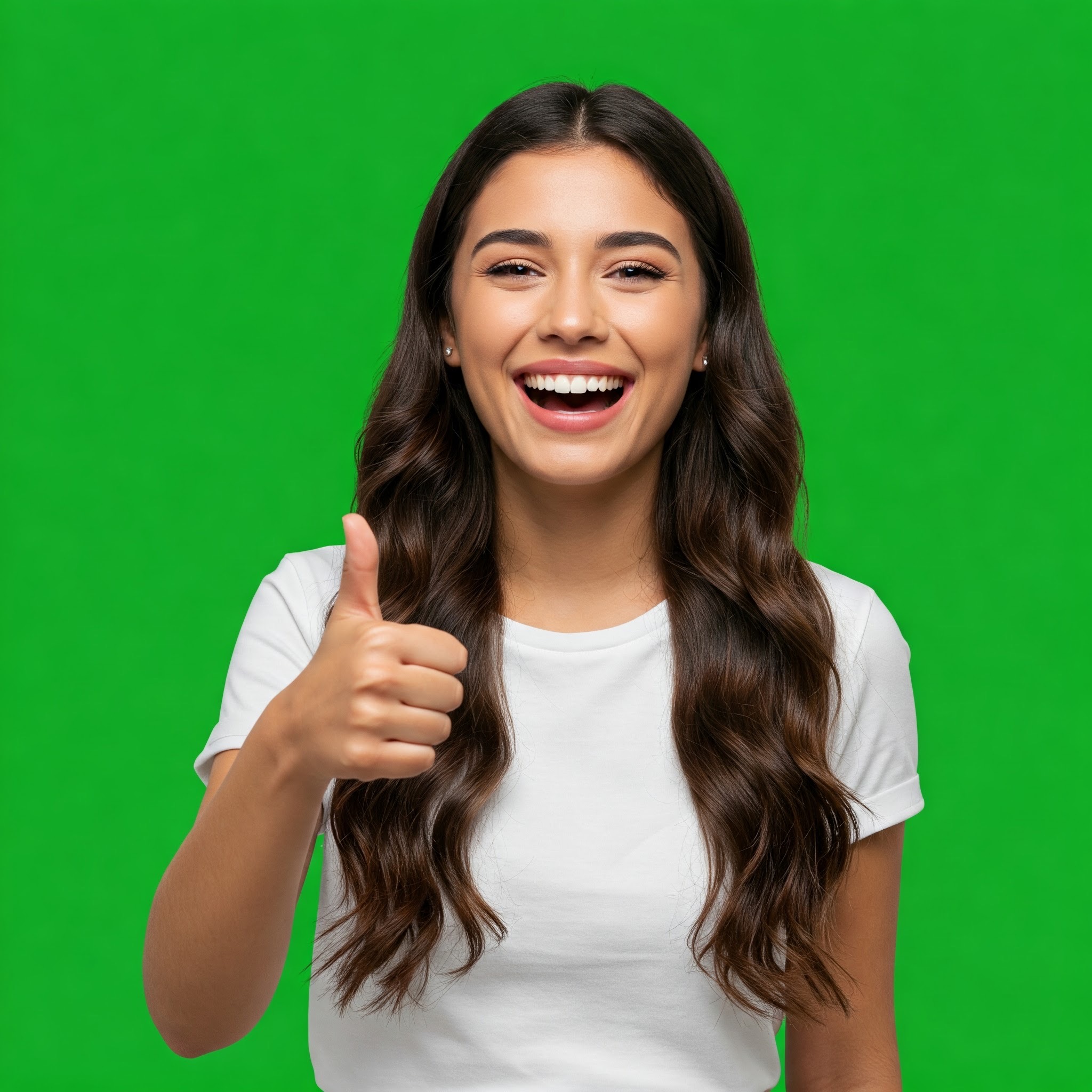photo of Smiling Young Woman Giving Thumbs Up Against Green Screen